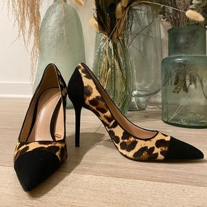 Zara Woman Leather and Calf Hair Leopard Pumps